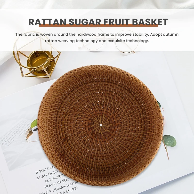 YWDZ-Keranjang Penyimpanan Bulat Tenun Rotan Musim Gugur Buatan Tangan Keranjang Roti Rotan Hidangan Buah untuk Makanan Dapur Piknik Roti Bermacam-macam Min