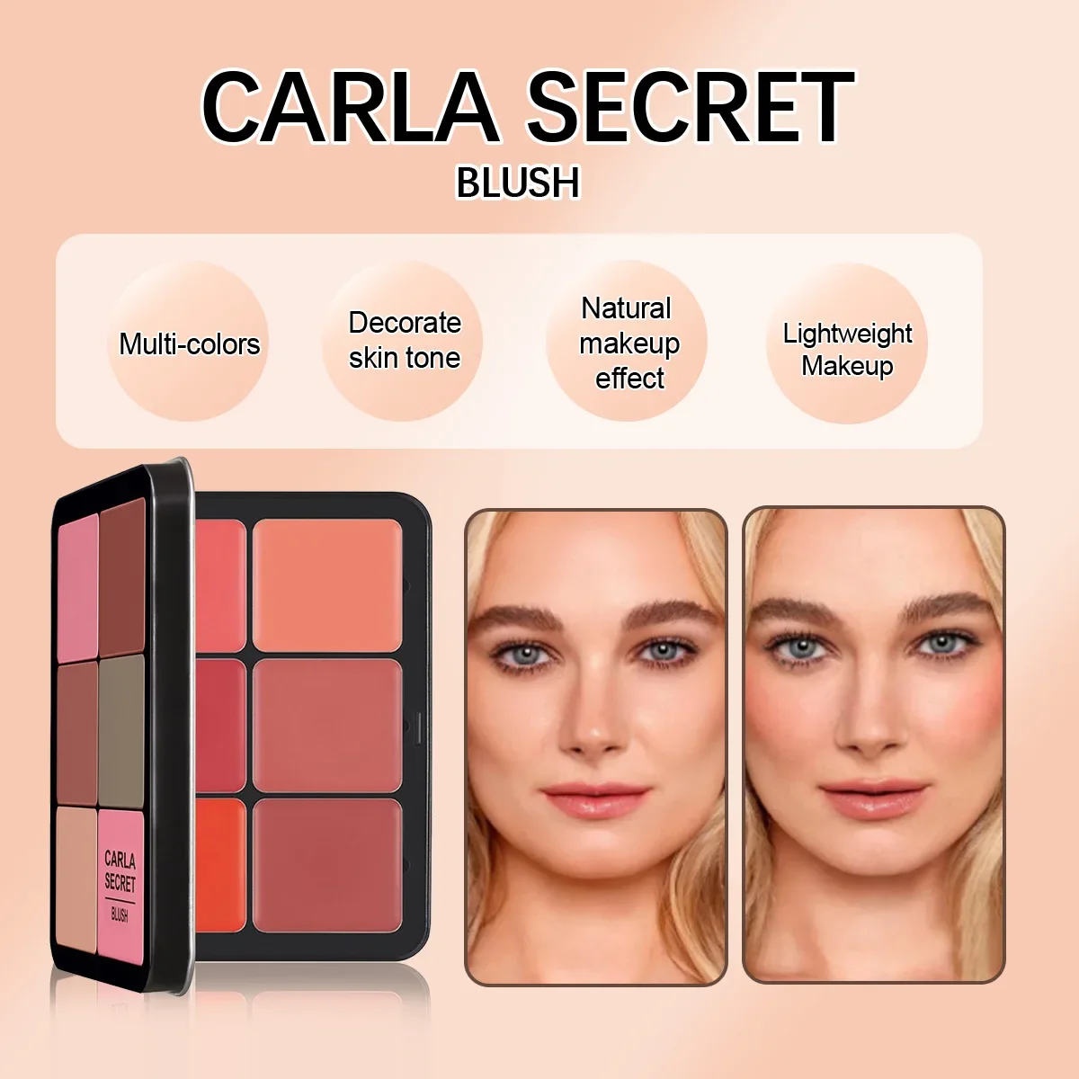 Makeup Facial Natural Matte 12 Colors Blusher Expansion Color A Box of Multi-Color Cream Blush Plates Cream Blush for Dark Skin