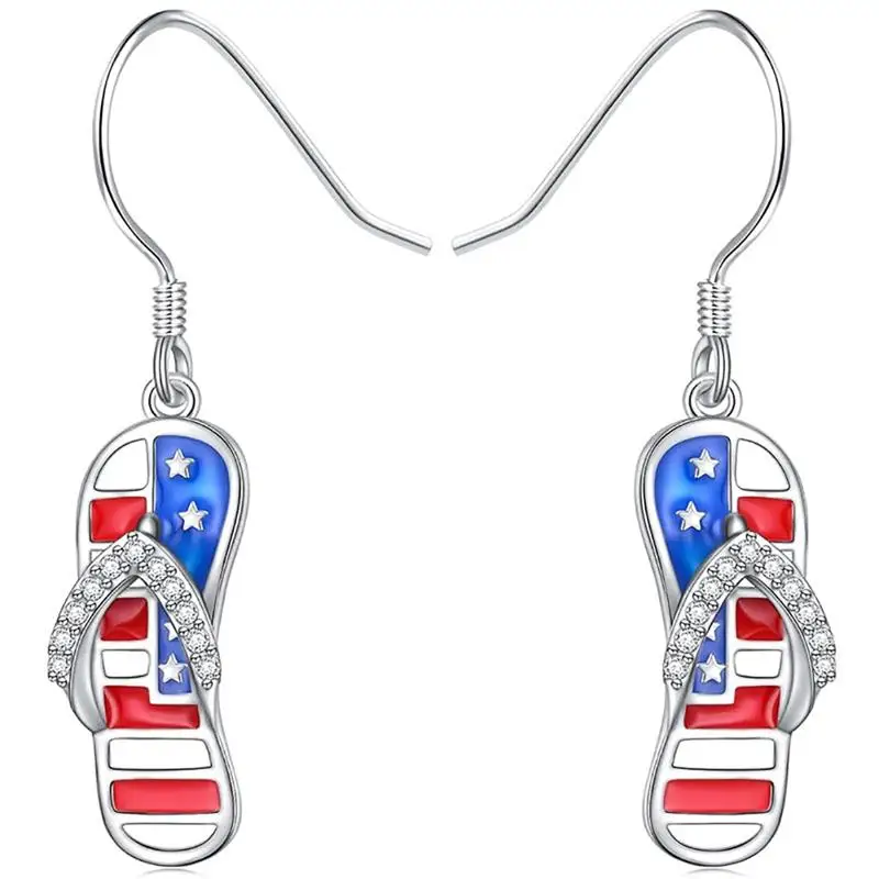 Huitan American Flag Fourth of July Enamel Flip-flops Drop Earrings for Women Independence Day Celebration Accessories Jewelry