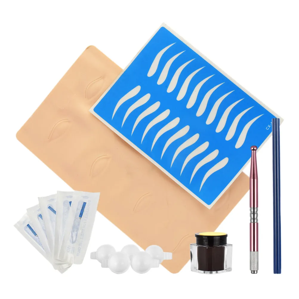 Microblading Pen Kit Round Head Practice Skin Pigment Ring Included for Eyebrow Embroidery Manual Tattoo Eyeliner and Scar