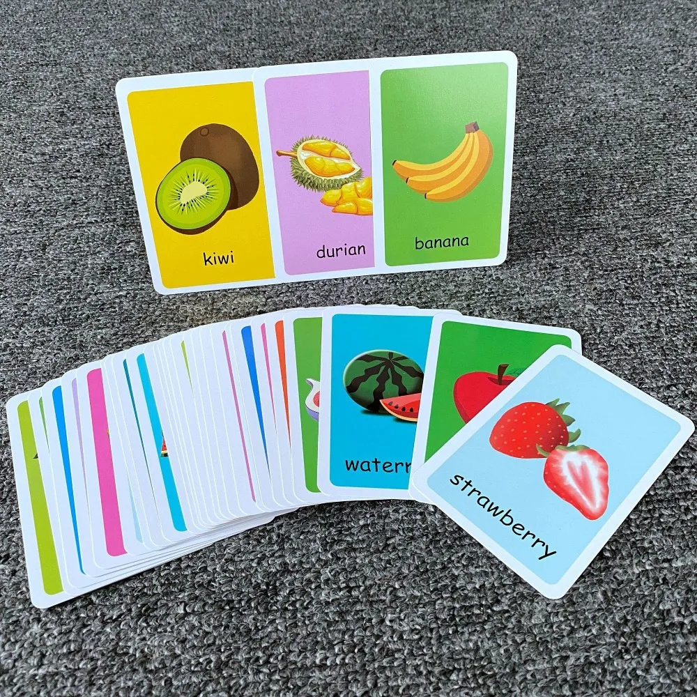 Nuove schede flash precoci Montessori Frutta Animali Schede flash per l'educazione dei bambini Schede flash visive a colori durevoli Apprendimento domestico