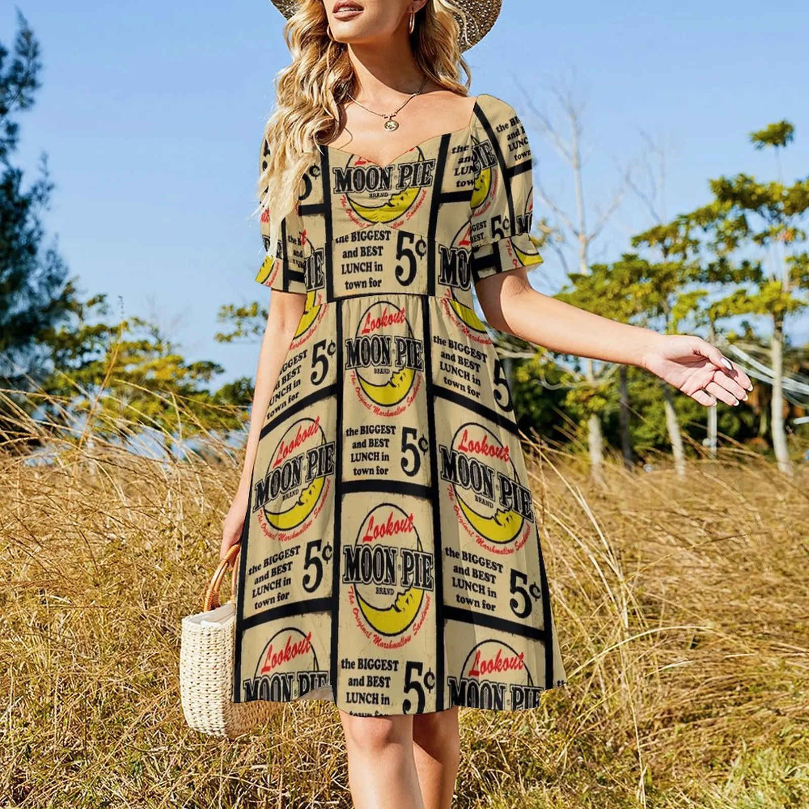 MOON PIE VINTAGE ADVERTISEMENT SIGN TYPOGRAPHY Short Sleeved Dress Dress woman Dress