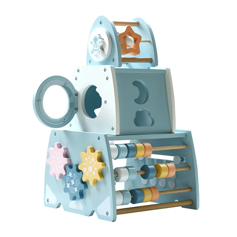 

3 in 1 Rocket Stacked Toys Sensory Cube Educational Wooden Toys Early Childhood Learning Baby Soothing Games
