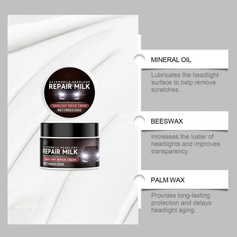 Automobile Headlamp Repair Milk Car Scratch Repair Cream With Sponge Auto Headlight Restoration Paste 100g For Repairing