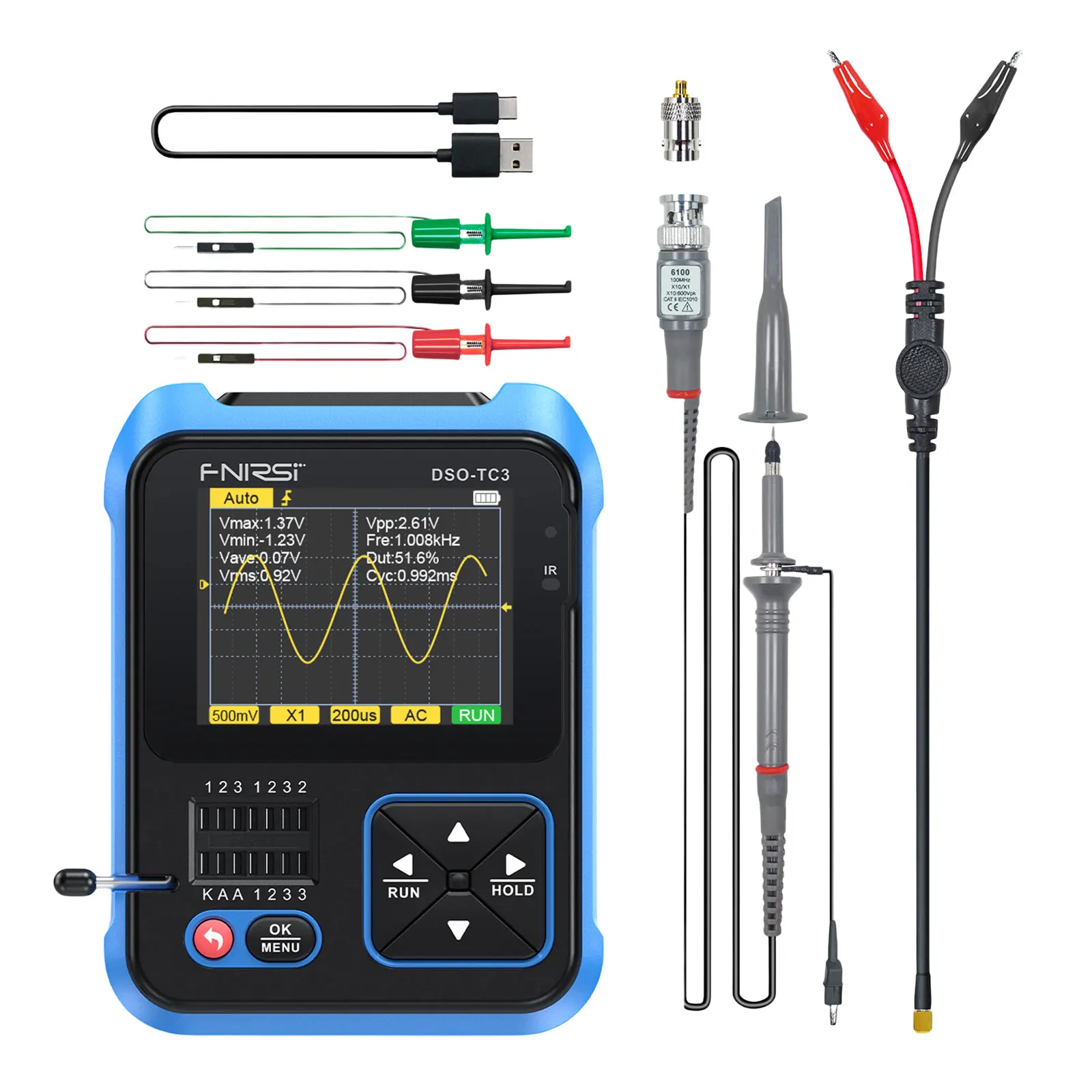 FNIRSI DSO-TC3 3 in 1 Multifunction Electronic Component Tester Digital Oscilloscope Transistor Tester Function Signal Generator