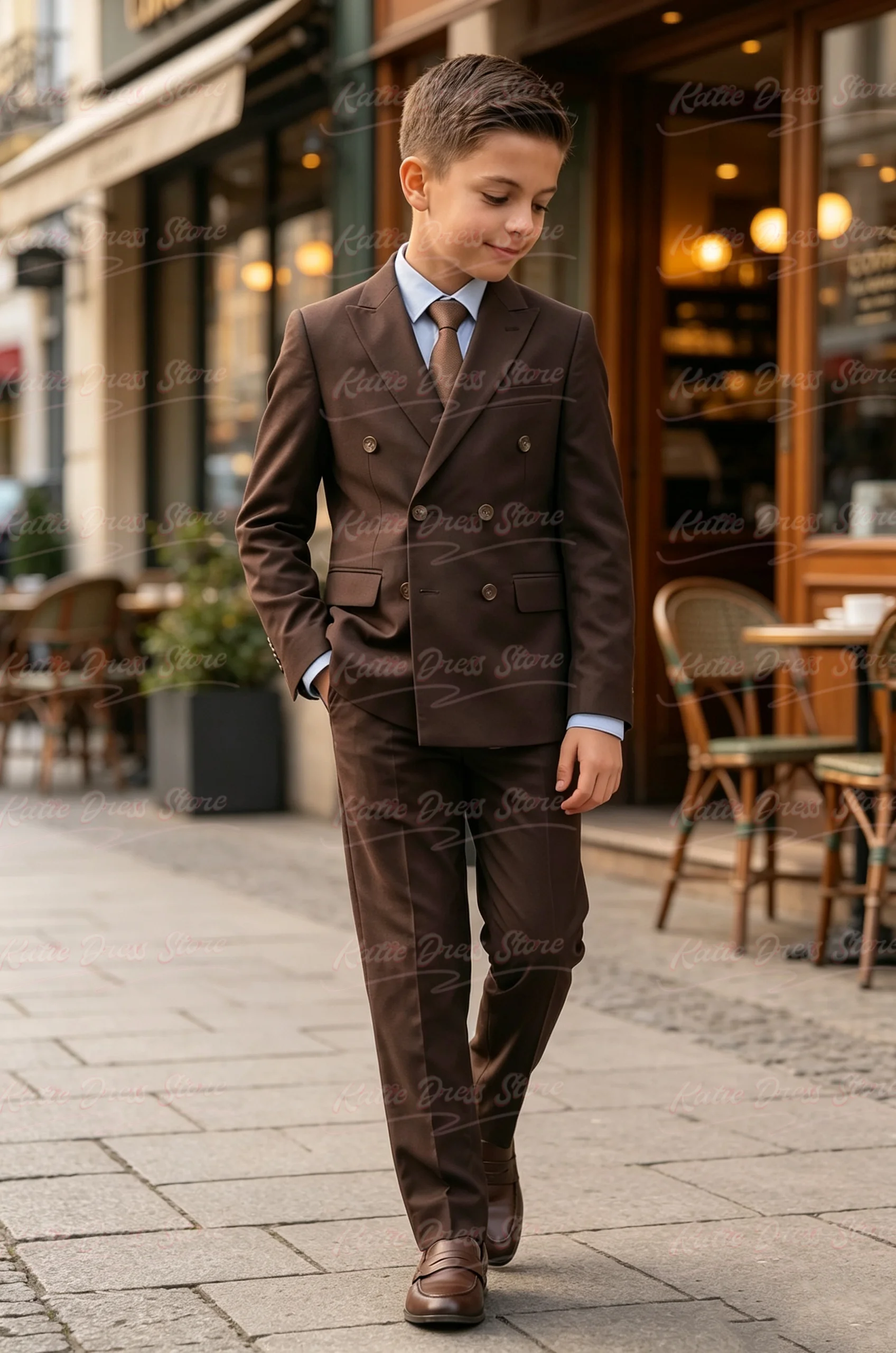 Dark Brown Double-Breasted 2-Piece Suit Jacket Pants Random Wedding Birthday Party Gift Performance Uniform School Uniforms