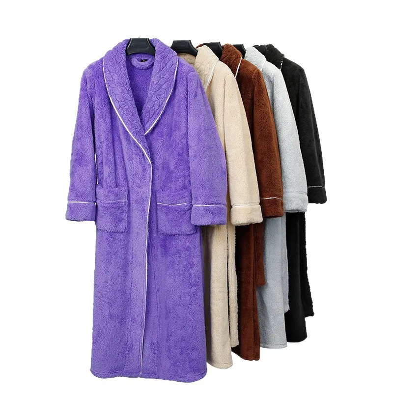 

2025 New Winter Robe Lady Thick Coral Fleece Sleepwear Kimono Gown with Pocket Large Size 3Xl Pajamas Peignoir Shower Bathrobe