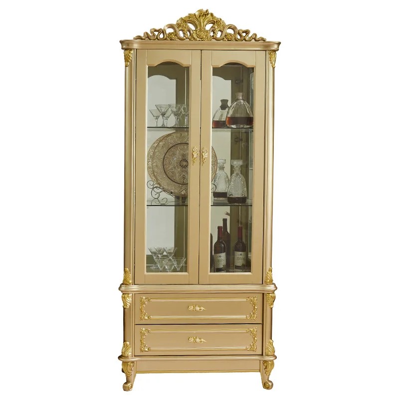 European solid wood double door single door champagne gold wine cabinet, living room against the wall household