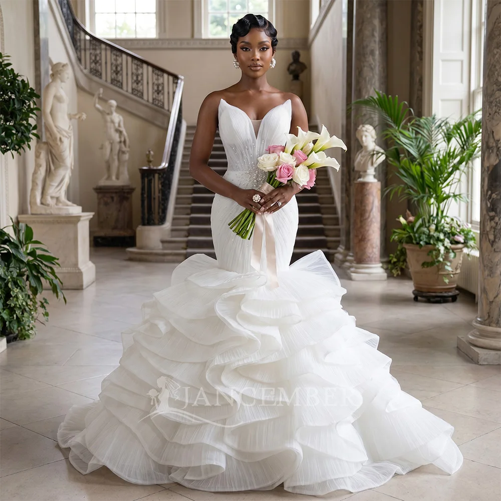 Strapless Organza Mermaid Wedding Dress Customized Bodice Robe De Mariage Sequined Beading Lace vestidos novias boda RSM241065