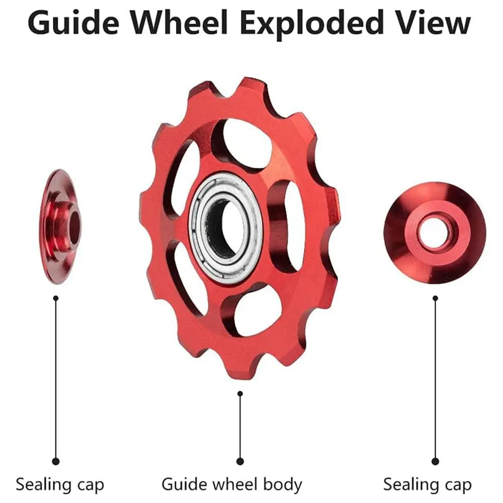 11T Gear MTB Bicycle Rear Derailleur Jockey Wheel Aluminum Sealed Bearing Pulley Highway mountain Bike Shift Guide Wheel Red