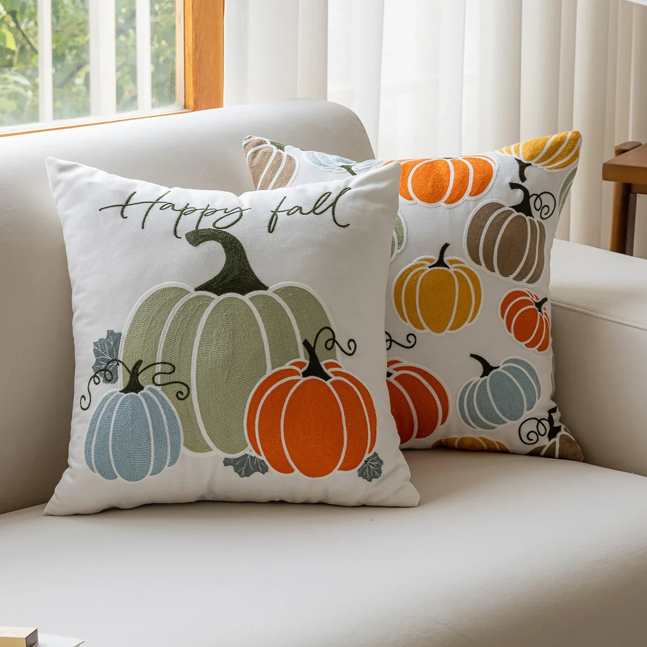 

Pumpkin Cotton Embroidery Cushion Covers Thanksgiving Autumn Throw Pillow Covers For Home Sofa Bed Living Room Decorative