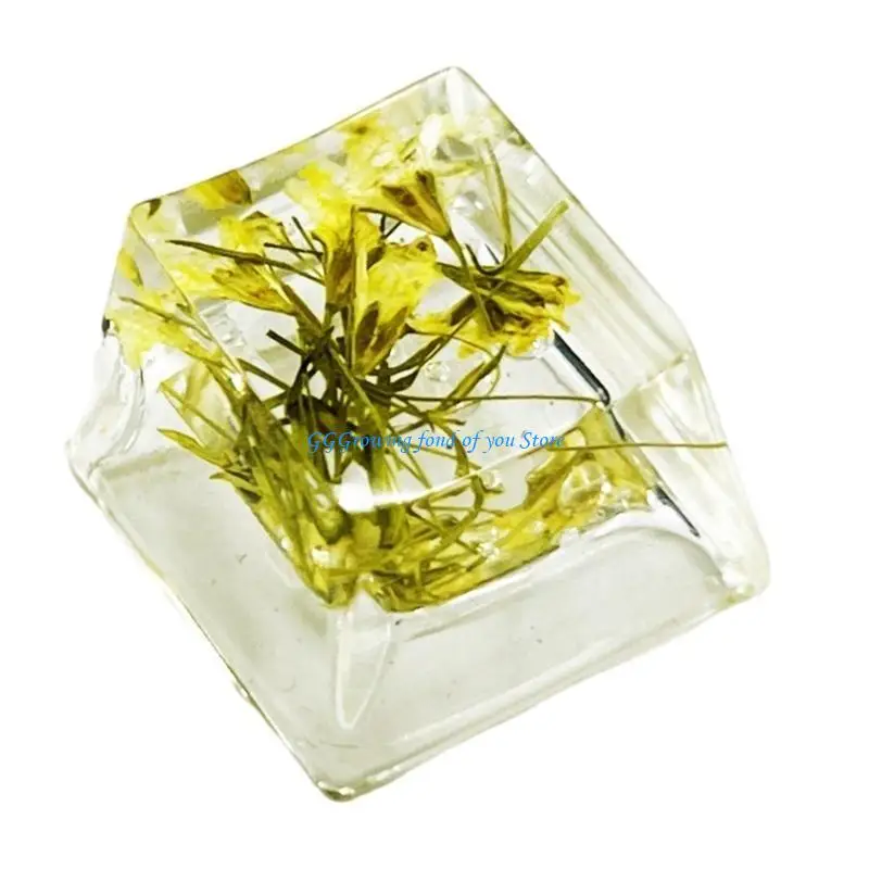 

H9EB Resin Translucents Epoxy Keycap with Florals Embellishment for Mechanical Keyboards