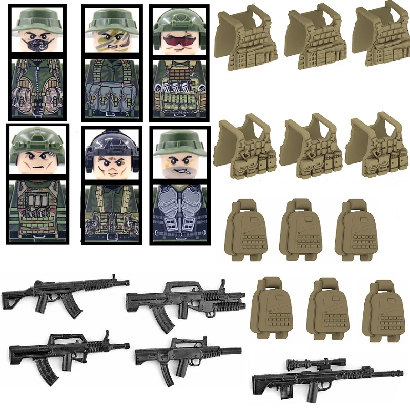 MOC Military Weapons Specia Force Camouflage Soldier Tactical Vest Backpac Minifigurine Building Blocks Bricks Toys for Children