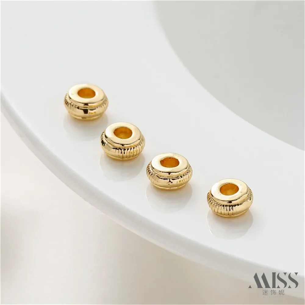 14K Gold-plated 7mm Large Hole Lantern Flat Partition Bead DIY Accessory Loose Bead Handmade Bracelet Necklace Jewelry Material