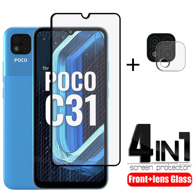 

4-in-1 For POCO C31 Glass For Xiaomi POCO C31 Tempered Glass 9H Full Cover Glue Screen Protector For POCO C31 Lens Glass 6.53"