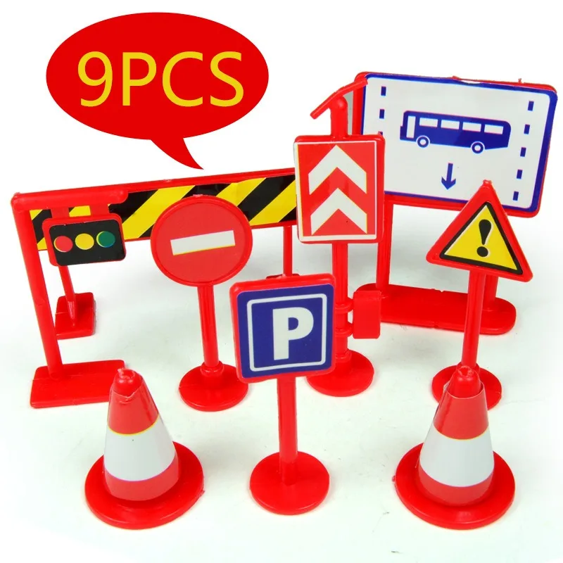 

9Pcs/Set Fun Traffic Signs Mini Traffic Signs Model Toy City Traffic Puzzle Plastics Road Block Boys Girls Gifts