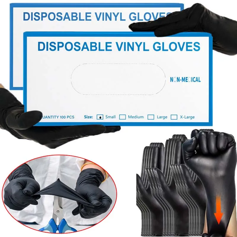 Disposable PVC Black Nitrile Gloves,Waterproof Latex Free,For Car Repair Food Safe Hair Dyeing Work Gloves  Work Gloves