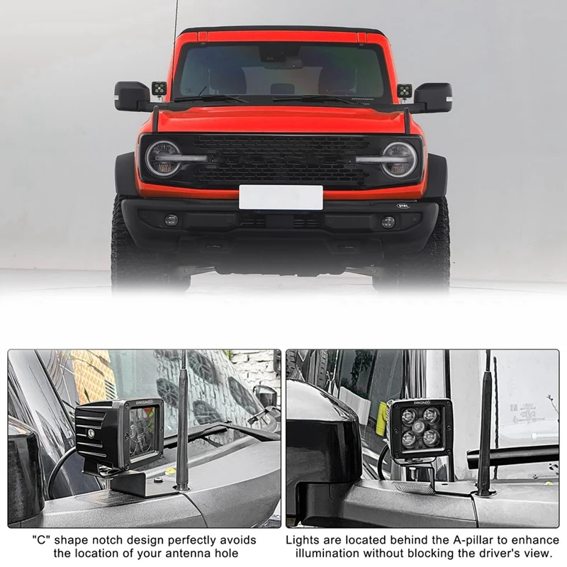 A-Pillar Light Bar Brackets For Ford Bronco 2021 2022 2023 LED Light Bar Mount Bracket Parts