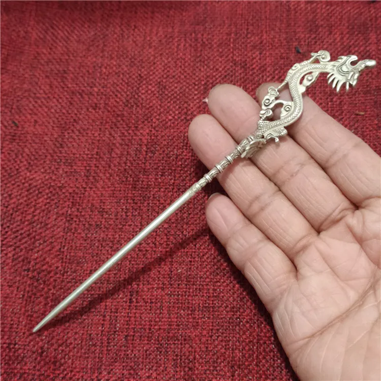 

Chinese old Tibet silver Carving dragon Hairpin