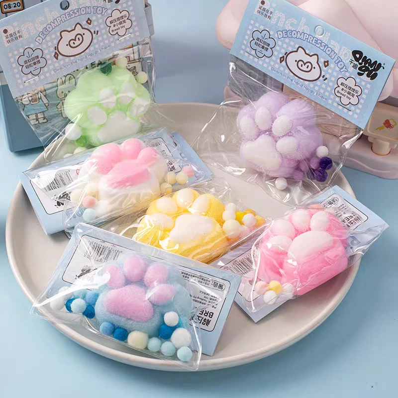 Kawaii Cute Paw Stress Relief Decompression Toy With Flocking New Fidget Toy Birthday Party Gift