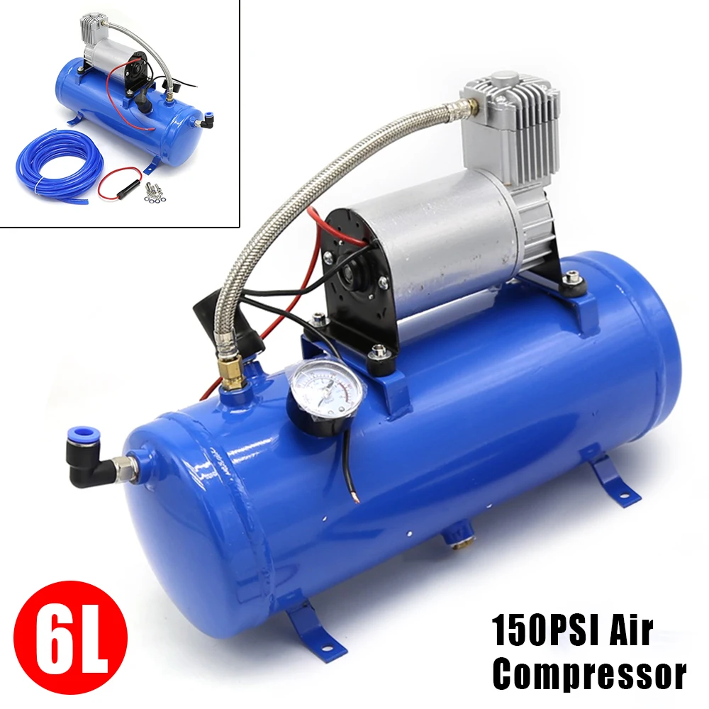 Air Compressor DC 12V 150psi Air Compressor System with Universal 6 L Tank Train Air Horn Kit Air Horn Kit