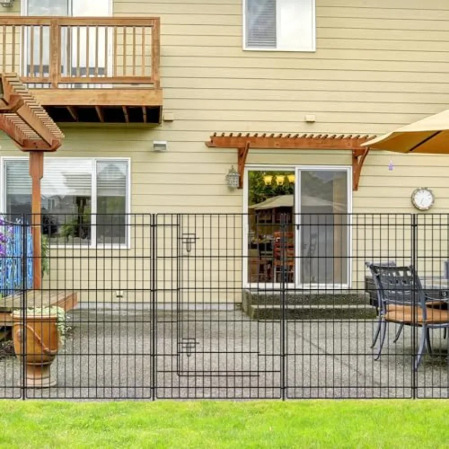 

6 Panels 13ft L×36in H Metal Garden Fence with 5 Panels + 1 Gate Rustproof Wire Animal Barrier Rabbit Fence for Yard Lawn Patio