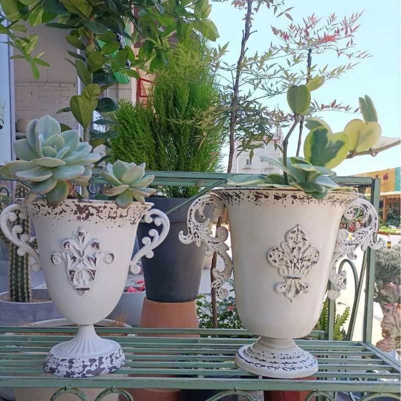 Vintage Champion Trophy Style Metal Flower Vase Urn Planter for Home Garden Decorative Centerpiece Rustic Trophy Planter