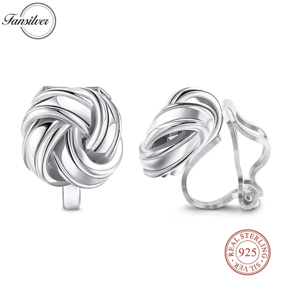 

Fansilver 1pc 925 Sterling Silver Clip On Earrings for Women 14k Gold Plated Celtic Knot Non Pierced Earrings