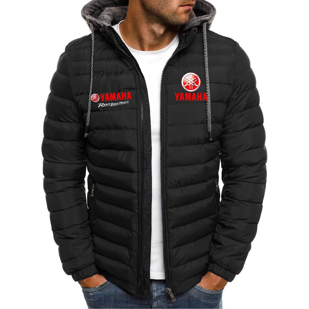 

New Yamaha Men's Solid Color Jacket Cotton Coat Thick Stand Collar Hooded Cotton Coat Winter Warm Cotton Coat