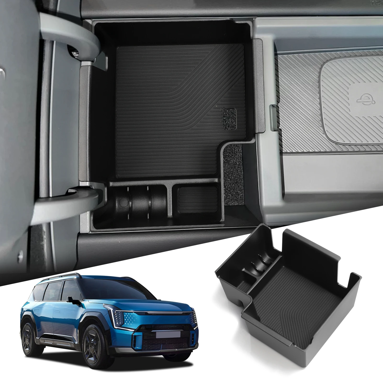 

Для Kia EV9 2025 2024, подлокотник для центральной консоли, ящик для хранения, автомобильный лоток, органайзеры, аксессуары для уборки, черный