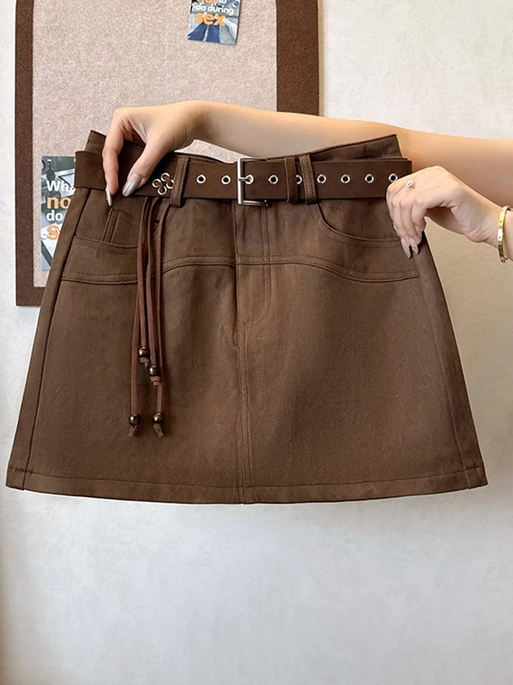 A-lijn rok met hoge taille Suède anti-licht rok voor dames Herfst Winter Nieuwe Sle Bodycon-rok ellfi-patroon