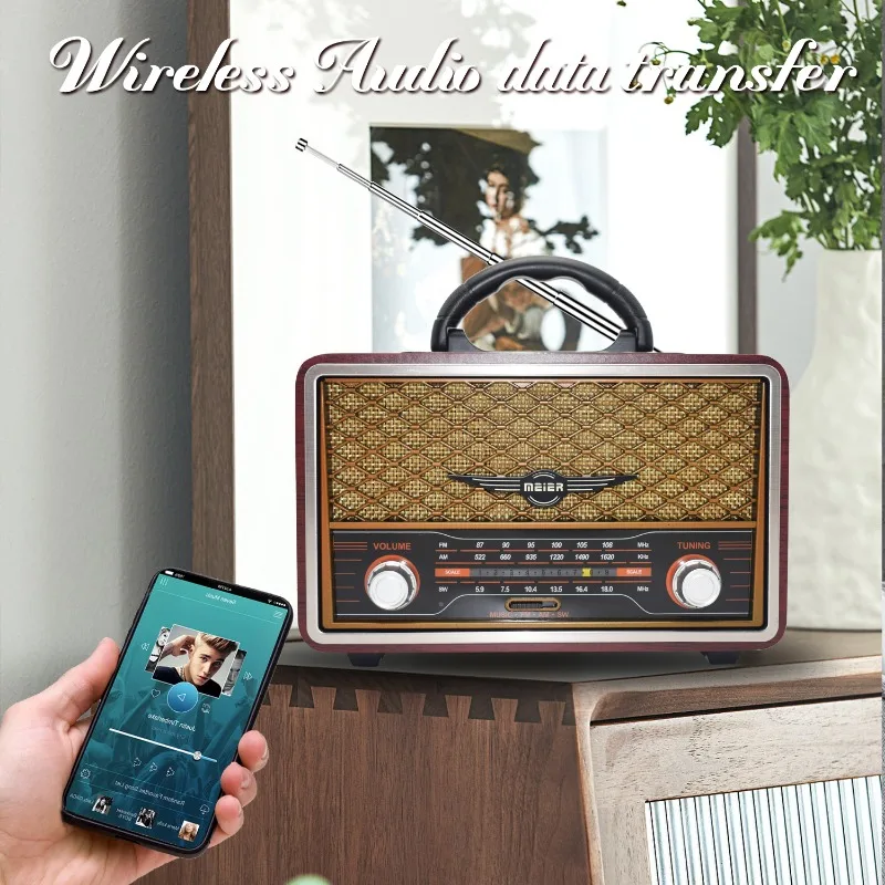 Fashion Vintage Wood Radio AC 110V/220V Desktop Retro AM FM SW 3 Band Radio Speakers Support USB/TF Slot With Remote for Elderly