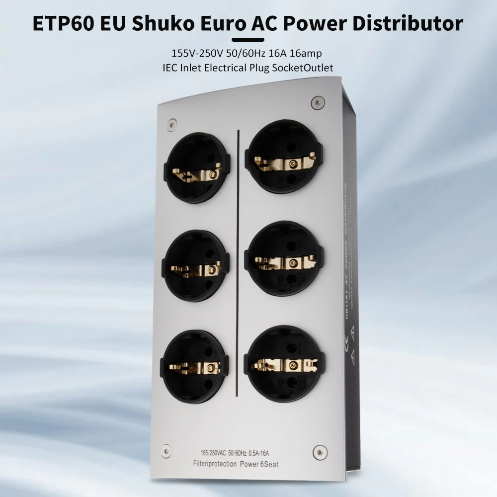 ETP60 EU Shuko Euro AC Power Distributor 125V-250V 50/60Hz 16A 16amp IEC Inlet Electrical Plug Socket Outlet