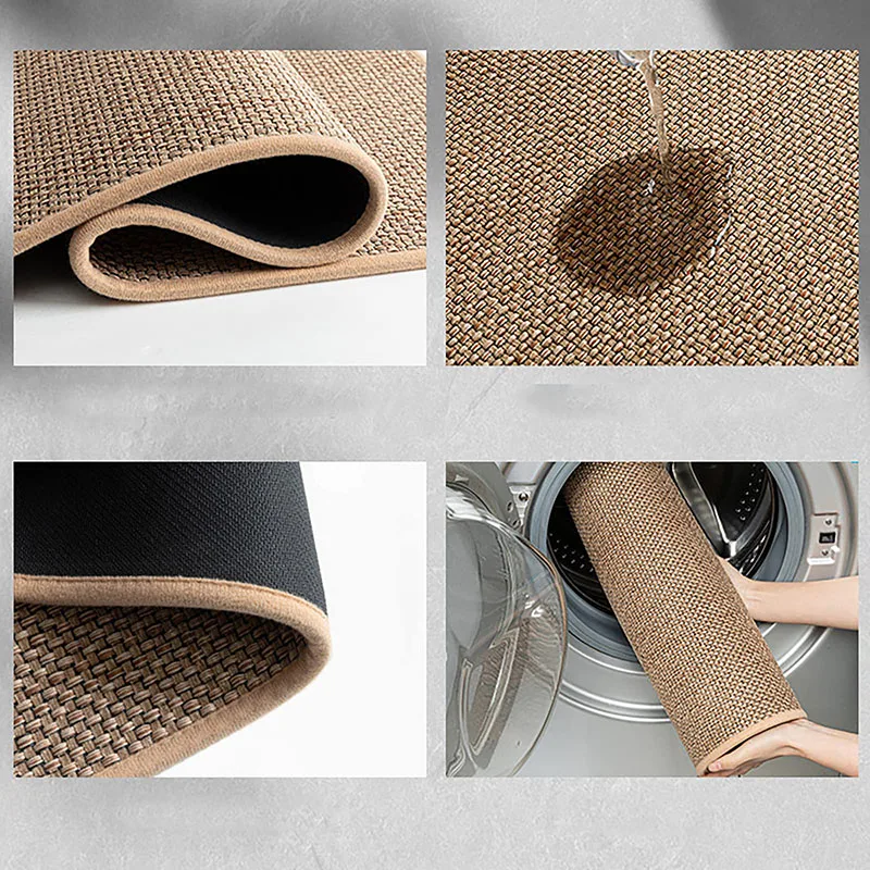 

Linen Weave Kitchen Floor Mat Anti-slip Washed Rug Rubber Bottom Natural Twill Flax Entry Door Long Carpet Oil-resistant Durable