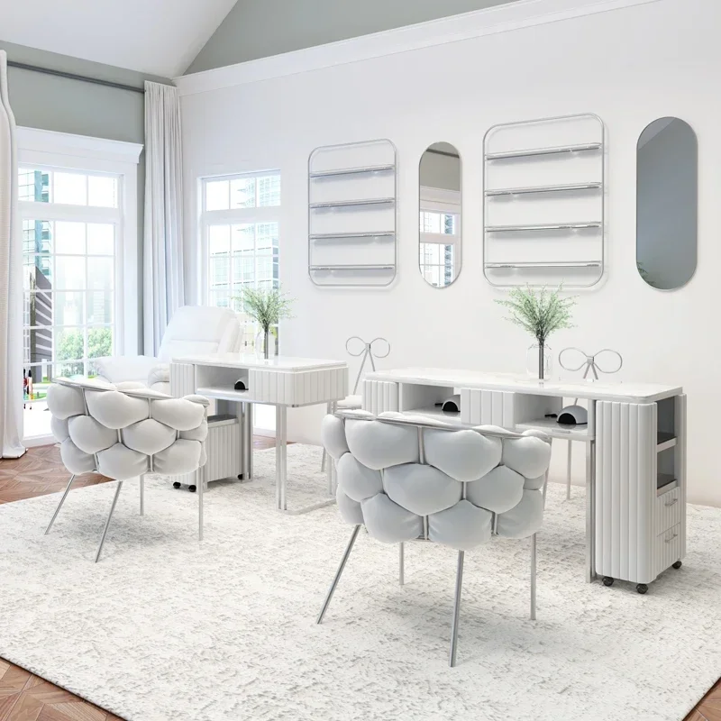 

Metallic Manicure Table Steel Desk Aesthetic Equipment Beauty Mesa De Manicurista Profesional Onicecnica Salon Furniture