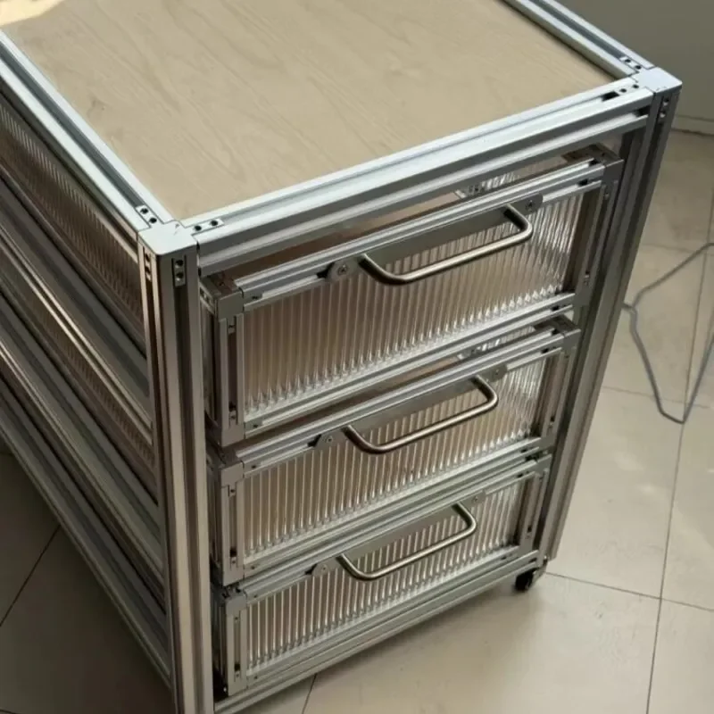 For Simple Modern Aluminum Profile File Cabinet with Changhong Glass Drawers Mobile Storage Cart for Home Study Office