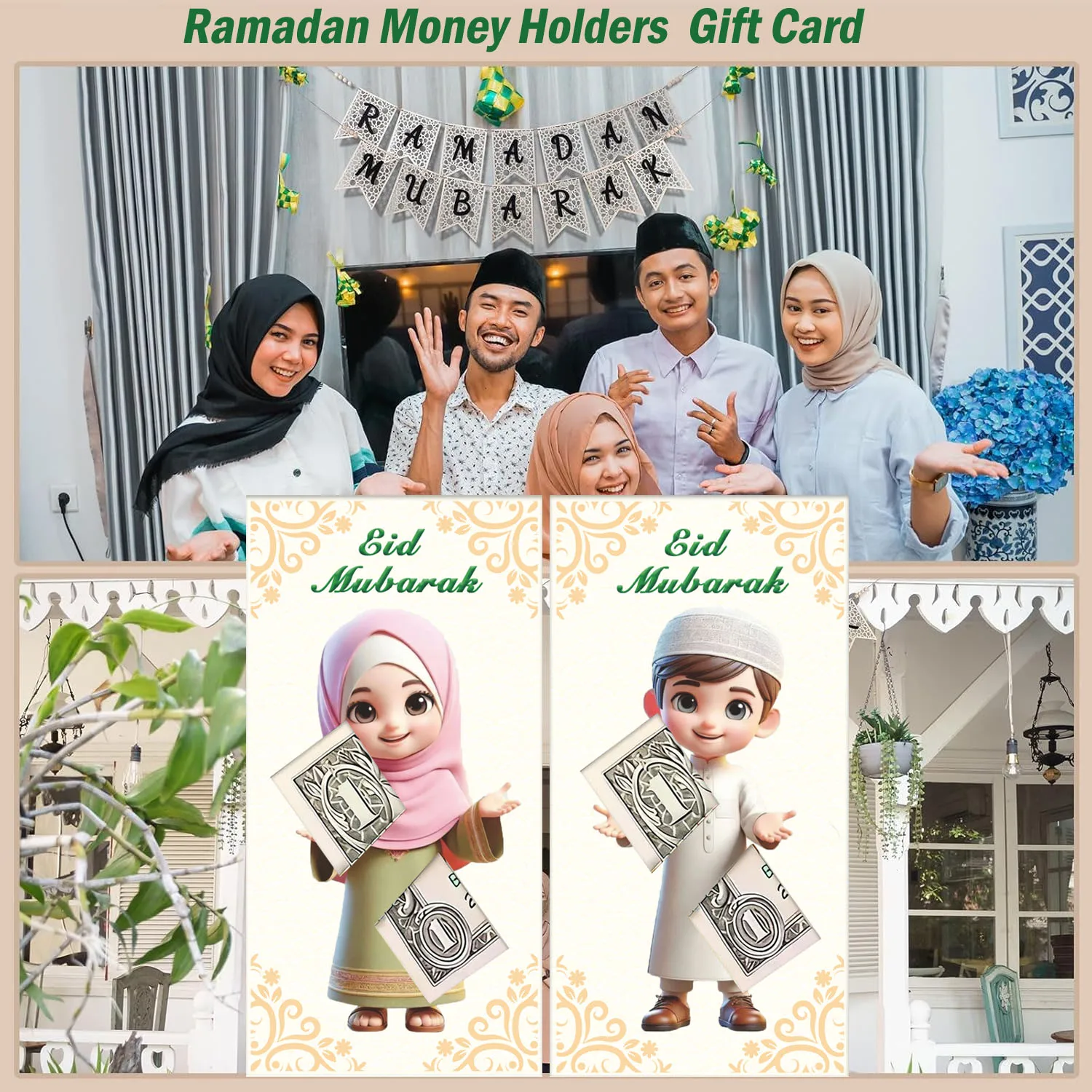 6/12/20pcs Islamic Eid Mubarak Money Cards Compatible for Ramadan - Plastic/Paper Wallets with EID Backs Greetings, for - Muslim