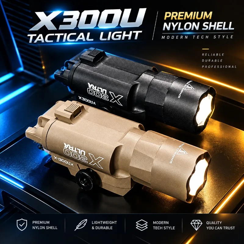 X300U Rail Attached Nylon Flashlight, Bright Model Torch Light Compatible with 20-21mm Standard Rail