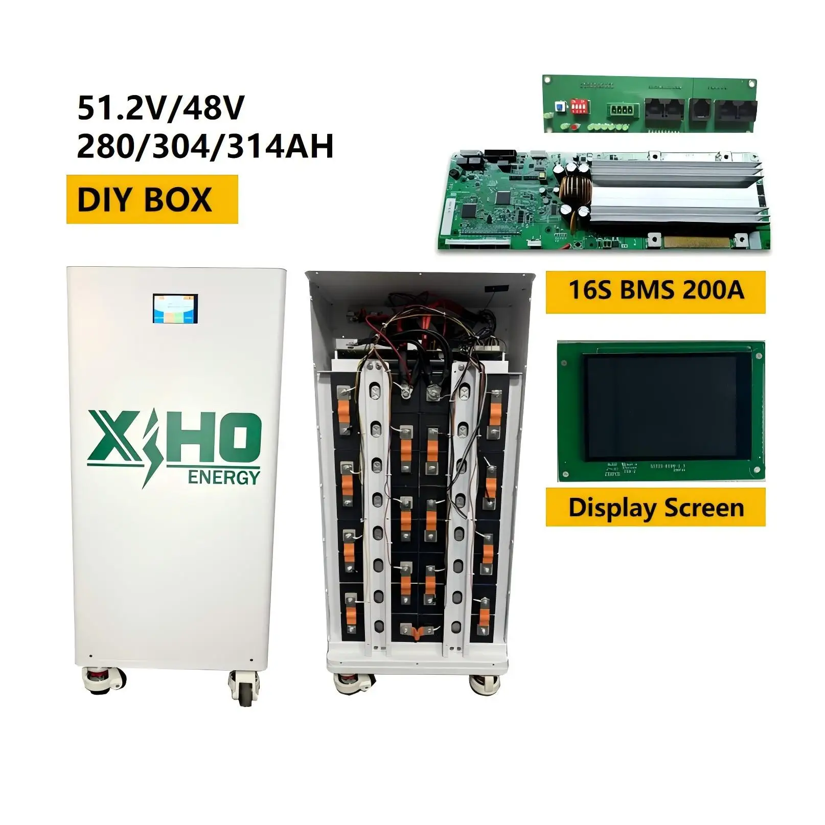 Xiho 51.2V 15KWH Vertical DIY 280Ah Lithium Battery Lifepo4 48V 16S 314Ah BMS Battery Box Kits Consumer Electronics