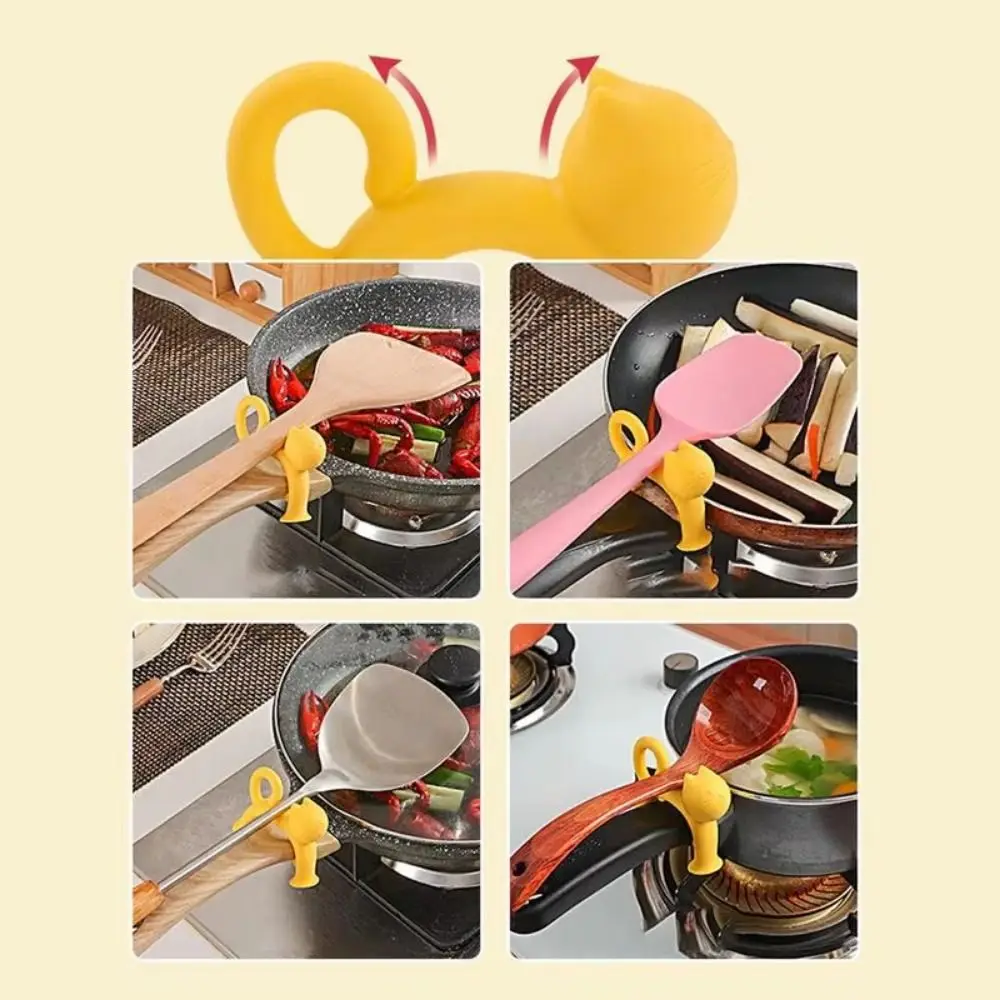Porte-spatule Anti-brûlure en forme de chat, Base à ventouse, trou de suspension, support de cuillère en Silicone, résistant à la chaleur et antidérapant, 4 pièces