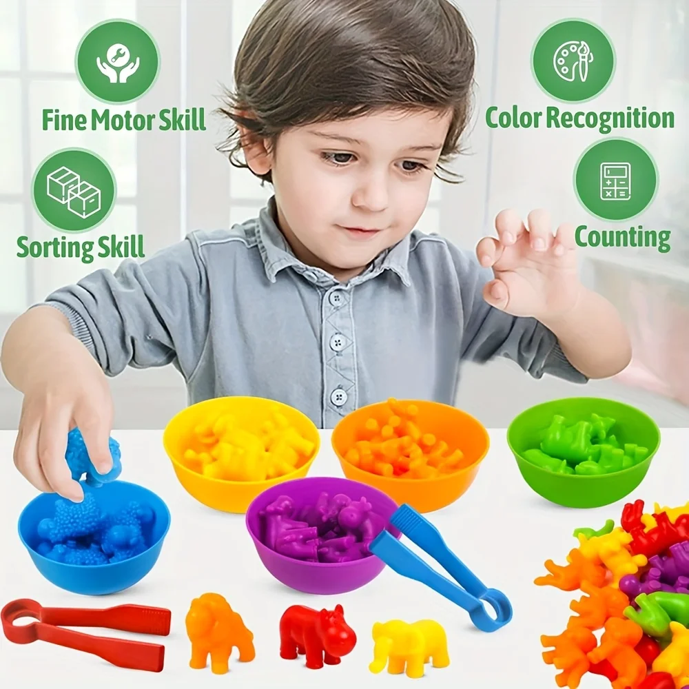 Counting Matching Games for Kids, Color Sorting Bowls, Tweezers, Preschool Learning, Education Gift Toys for Girls and Boys