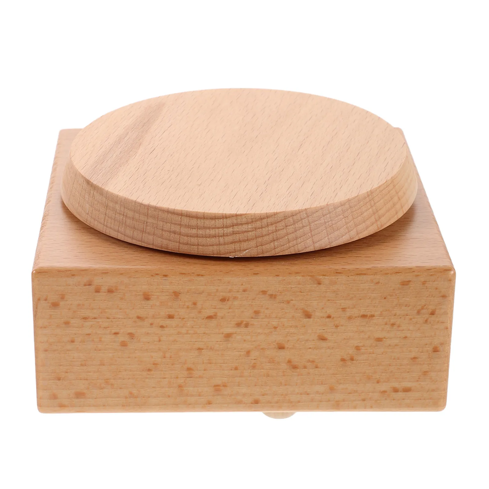 Square Wooden Music Box Base DIY Rotatable Platform Wind-Up Mechanism 4.32x4.24x2.24in Stable Craft Part for Handmade Music Box