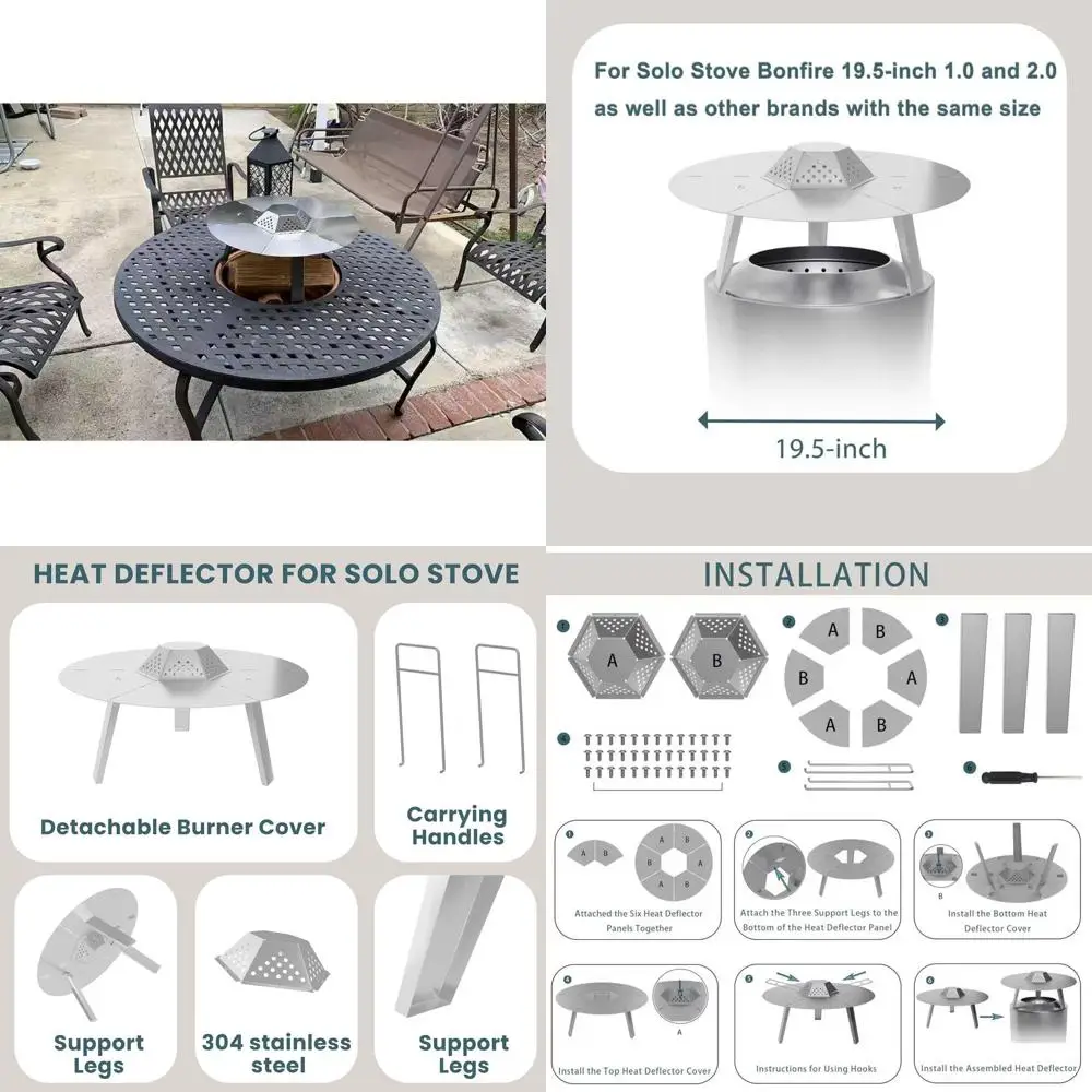 

Диффузор тепла из нержавеющей стали 19,5 дюймов с ручкой и ножками, широкая зона обогрева, подходит для уличных очагов или кемпинга