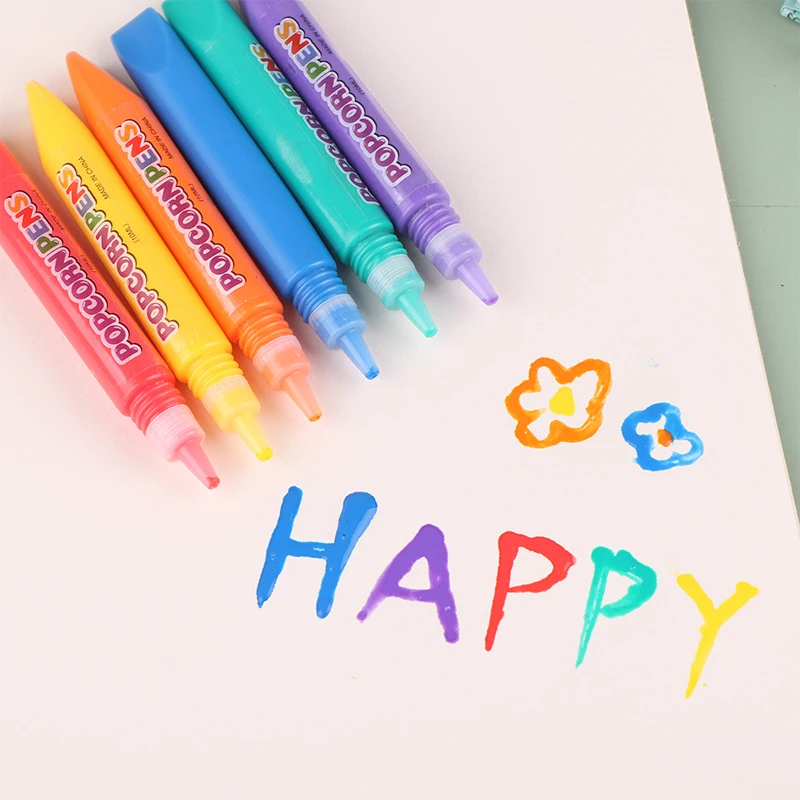 6Pcs 3D Printing Bubble Pen DIY Ink Puffy Paint Pens Like Popcorn Pens Greeting Birthday Cards Handmade Kids Gifts