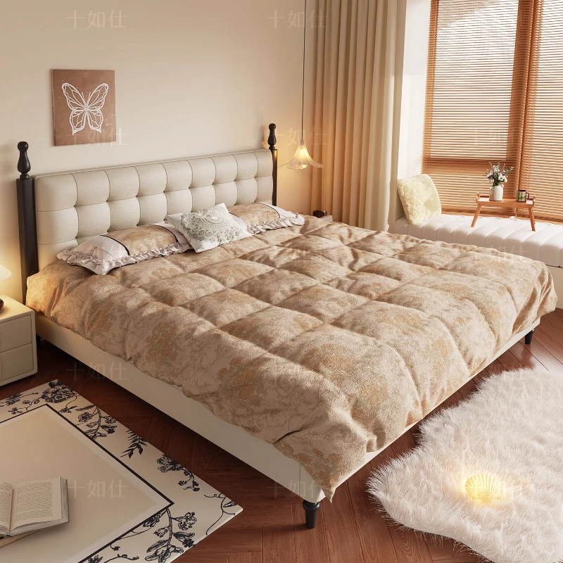 

Pillows Leather Bed Girls Frame Minimalist Sleeping Children Bed Hotel Upholstery Double Meuble De Chambre Home Furniture
