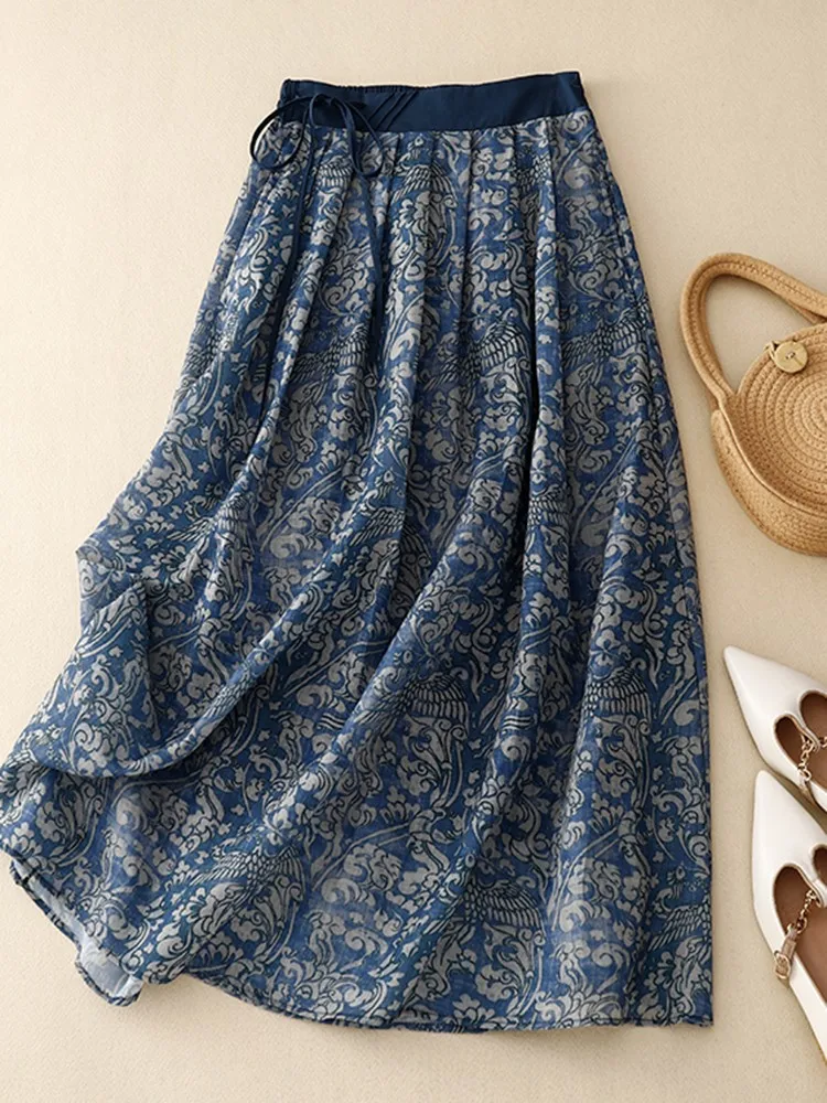 High Waist Long Skirts Women New Arrival 2023 Summer Vintage Style Floral Print Loose Comfortable Female Casual Dresses B2611