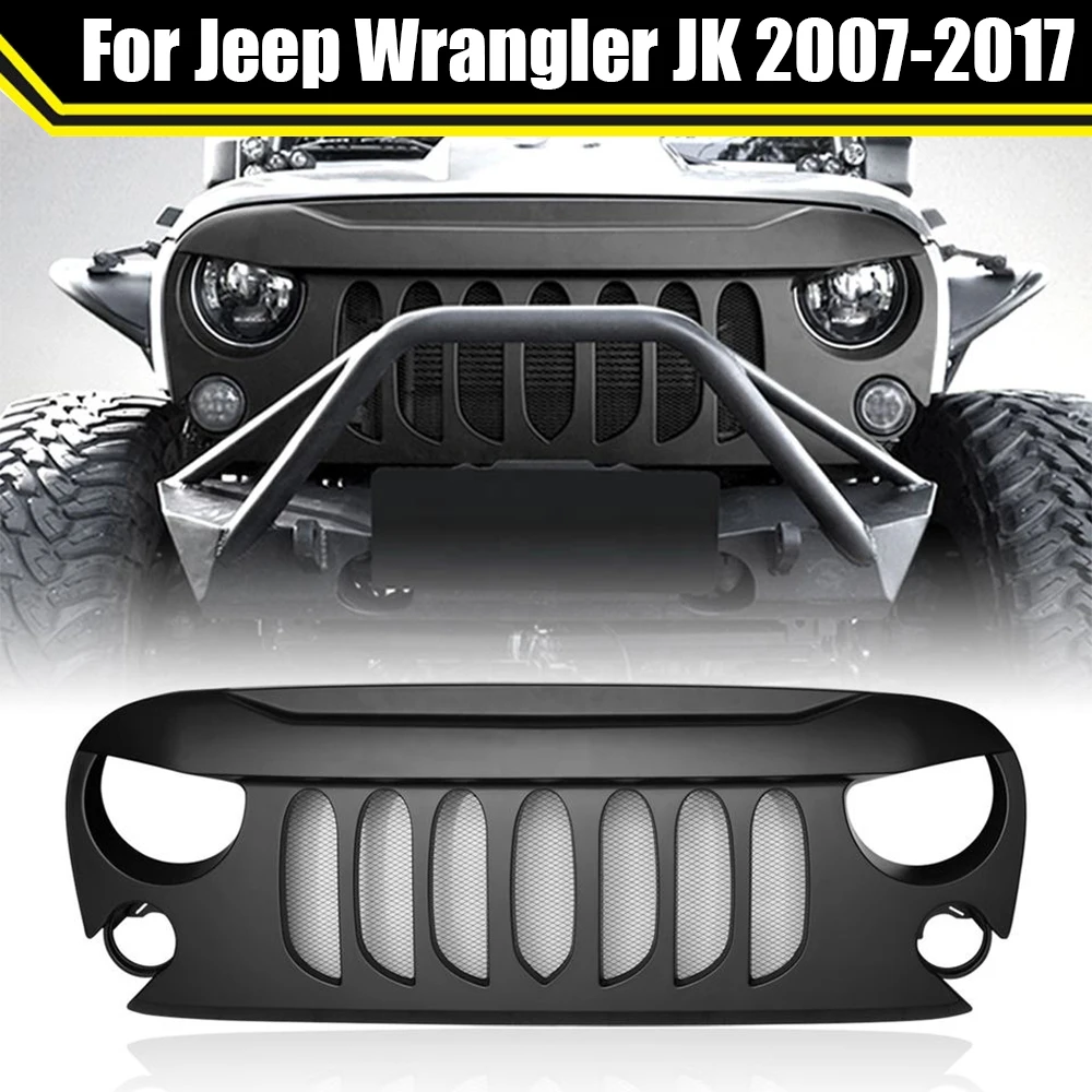 

Demon Style Matte Black Grille For Jeep Wrangler JK 2007-2017 ABS Front Racing Grille Mesh Bumper Mask Cover Grills Guard Grid