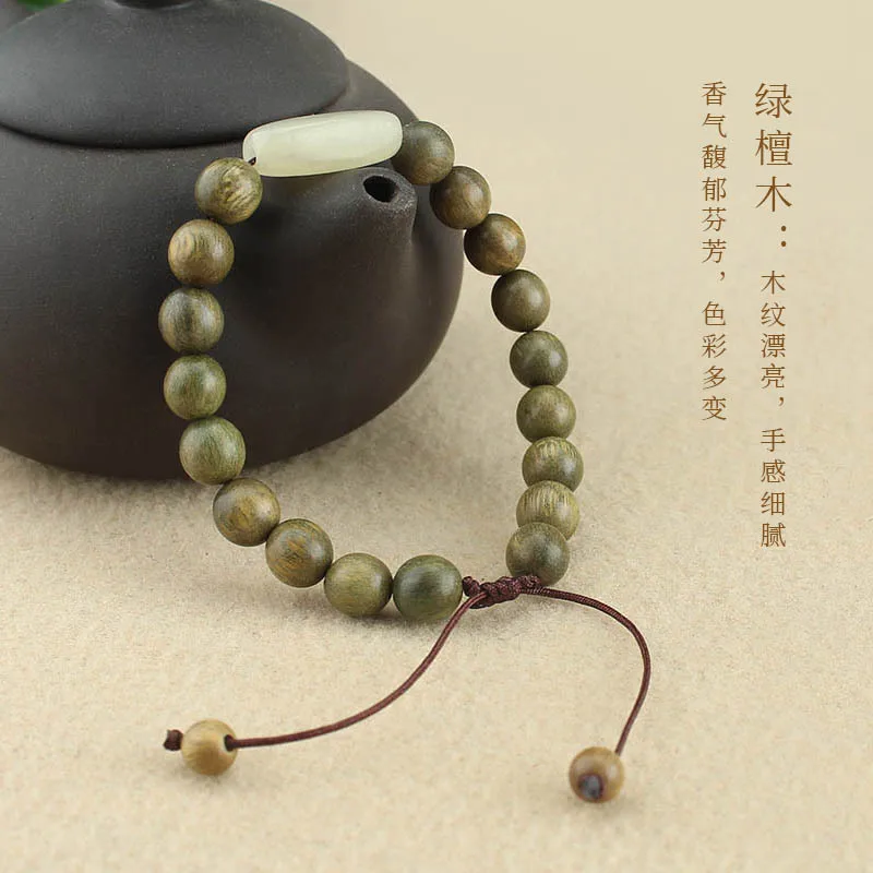 DIY accessories Natural green sandalwood Buddha bead bracelet, old material Hetian jade sandalwood bracelet, male and female Mor