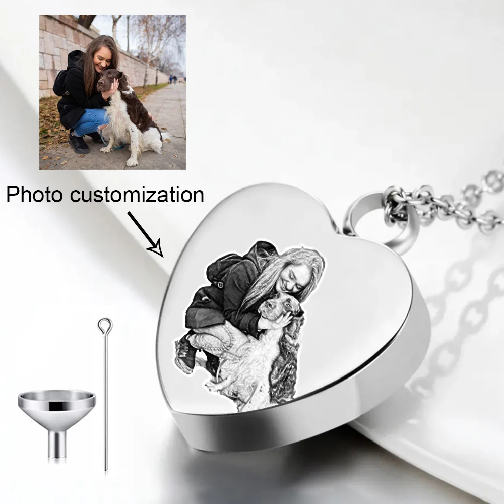 Personalized Heart Urn Necklace for Ashes, Custom Engraving Photo & Text Cremation Jewelry for Ashes Keepsake Memorial Pendant