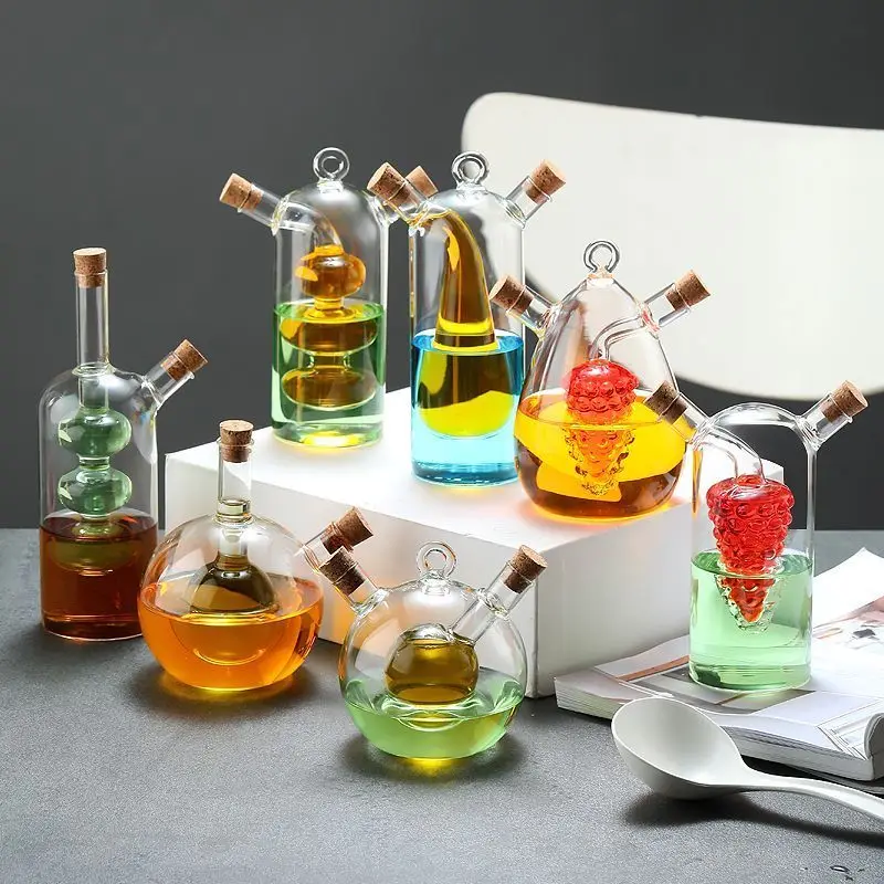 Double-layer oil bottle two-in-one glass oil pot seasoning bottle household creative double-mouth soy sauce vinegar seasonbottle